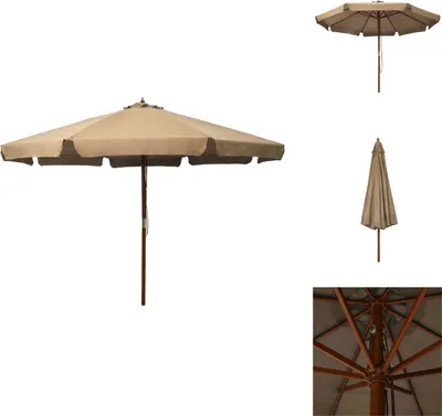 Zdjęcie produktu dla vidaXL Parasol z drewnianym drążkiem 330 cm Taupe - Parasole i parasole przeciwsłoneczne