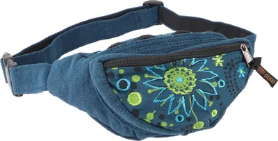 Produktbild von Ethno Sidebag, Bestickte Boho Nepal Gürteltasche - Petrol/lemon, Uni - Erwachsene, Blau, Baumwolle, 13*20*4 cm, Festival- Bauchtasche Hippie