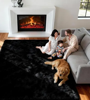 Produktbild von Hochflor Wohnzimmer Teppich, Modern und Weich (200 x 300 cm, Schwarz)