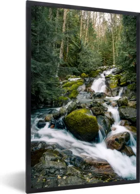 Produktbild von MuchoWow® Gerahmtes Poster Natur - Wasserfall - Bäume - Herbst 60x90 cm - Poster mit Schwarzem Bilderrahmen Wandposter Rahmen Foto Bilder - Kunst