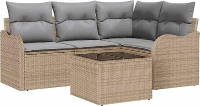 Productafbeelding van Tuin Sofa Set met kussen 5 pcs Beige Poly riet