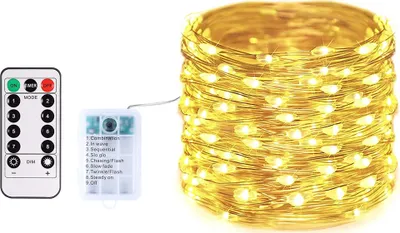 Produktbild von 10m LED Kupferdraht Lichterkette 8 Modi Batteriebetrieb für Innen Party Hochzeit Weihnachten, Warmweiß
