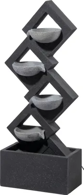 Produktbild von dobar Großer Design-Gartenbrunnen mit Pumpe und LEDŽs, XL-Brunnen mit 4 Wasserschalen aus Kunststein, 41,5 x 20,5 x 100,5 cm, grau