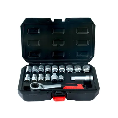 Produktbild von Durchgangssteckschlüsselsatz (17-teilig) Metrischer Ratsche-Steckschlüssel-Satz mit Verlängerung & Adaptern
