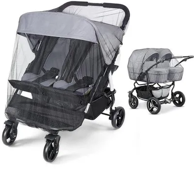 Obrázek produktu pro Moskytiéra pro kočárek pro dvojčata - univerzální ochrana proti hmyzu - prodyšný polyester - snadná instalace