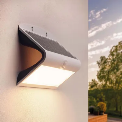 Produktbild von Ledvion Moderne Solar LED Wandlampe sensor 8W Warmweiß IP65 Weiß Mit