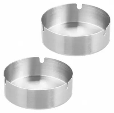 Produktbild von Relaxdays Aschenbecher, 10er Set, Edelstahl, draußen & drinnen, Ø 10 cm, Tischaschenbecher mit Zigarettenhalter, silber