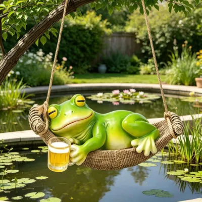 Frosch Gartenfigur aus Harz, grün, 11x6x5 cm, wetterfest