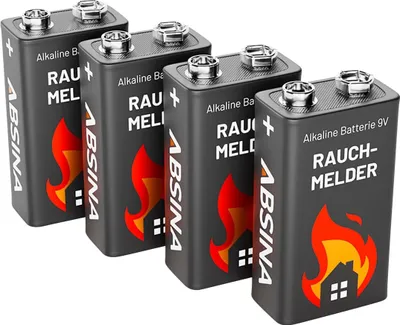 Produktbild von ABSINA 9V-Blockbatterie, Alkaline, für Rauchmelder, 4 Stück