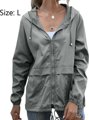 Produktbild von Damen Wasserdicht Leicht Regenjacke Atmungsaktiv Faltbar Windbreaker Softshelljacke Fahrradjacke mit Taschen, grau, L