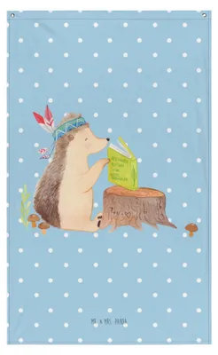 Produktbild von Mr. & Mrs. Panda Wandbild Igel Federschmuck - Blau Pastell - Geschenk, Lagerfeuer, Abenteuer, Tiere, Wandteppich, Indianer, Gobelin, Tapestry, Boho, Wandtuch, Camping
