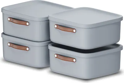 Produktbild von Rotho 4er-Set Aufbewahrungsbox 20 L Maloja - Kunststoffbox mit Deckel - Stapelbox 39,5 x 38,0 x 17,7 cm - Plastikbox Ordnungsbox Allzweckkiste