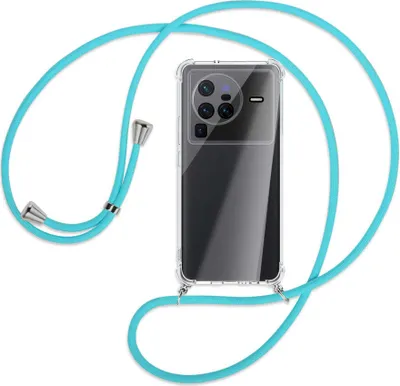 Produktbild von Handykette Backcover-Schutzhülle mit Band (Metall silberfarben) für vivo X80 Pro (V2185A,V2145, 6.78'') - türkis