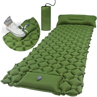 Produktbild von Doppelschichtige aufblasbare Campingmatratze, 6 cm Dicke, mit innovativer Fußpumpe, TPU-Edelstahl-Material, grün