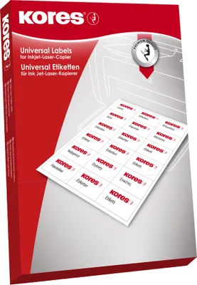 Produktbild von Kores Universal Etiketten 97 x 42,3 mm weiß 100 Blatt 1.200 Etiketten
