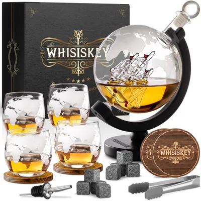 Whiskey-Karaffen-Set 900 ml mit 4 Gläsern & Zubehör