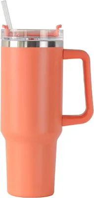 Zdjęcie produktu dla Ibenzoa® Termos izolacyjny, 1182 ml, stal nierdzewna, pomarańczowy – podwójne ścianki, izolacja próżniowa, z uchwytem i słomką, utrzymuje ciepło przez 6 godzin / utrzymuje chłód przez 12 godzin