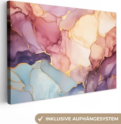 Produktbild von MuchoWow® - Leinwandbilder - Marmor - Farbenfroh, Wandbild, Wanddeko Bilder Wohnzimmer, 120x80 cm