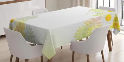 Zdjęcie produktu dla ABAKUHAUS Obrus w kwiaty, abstrakcyjny wzór stokrotek, zawijasów, liści i słońca, 140 x 170 cm, biały i żółty