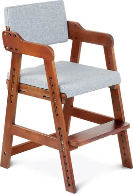 Produktbild von Ezebaby Babyhochstuhl, Holzhochstuhl mit Kissen, für Kinder von 2 bis 12 Jahren, höhenverstellbar, max. Belastung 90 kg (Walnuss)