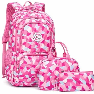 Produktbild von Ultiluxe Rucksack Set - 3 teilig - Mädchen Schulrucksäcke - stylishe trendige Farben - für Schule und Freizeit - 48x33x24 cm - Rosa/Beige