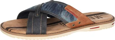 Produktbild von Mustang Herren Pantolette Kreuzriemen Ziernähte Nieten 4152-705, Größe:44 EU, Farbe:Blau