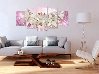 Produktbild von Akustikbild Blumen Lilien 200x100 cm Bilder Akustikschaum Hochleistungsschallabsorber Schallschutz Leinwand 5 tlg Wandbild Raumakustik Schalldämmung b-A-0309-b-p