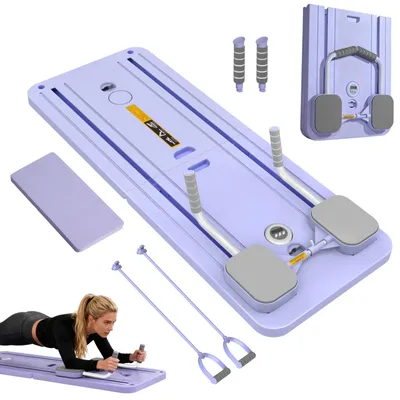 Image de Planche de fitness Push Up & Pilates - Appareil d'entraînement abdominal avec rouleau - Retour automatique - Double rouleau - Fitness pour tout le corps - Couleur : violet