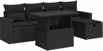 Produktbild von vidaXL 6-tlg. Garten-Sofagarnitur mit Kissen Schwarz Poly Rattan