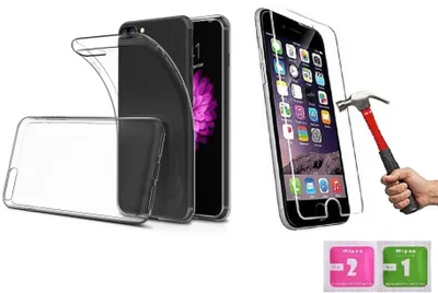 Produktbild von 2in1 kompatibel mit iPhone 6 / 6S Case Panzerglas Schutz-Set Schutzhülle TPU Hülle transparent Flexibel Cover Handyhülle Glasfolie