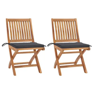 Image de The Living Store Chaises de jardin 2 pcs avec coussin anthracite teck massif