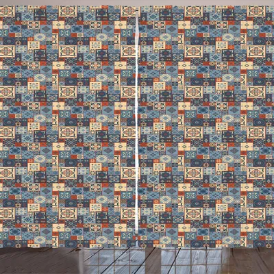 Produktbild von ARANDE marokkanisch Gardine, Gitter-Art-Quadrat-Muster Ornamental Arabesque Oriental Tunesian, 280 x 225 cm, Dunkelorange Blaugrau