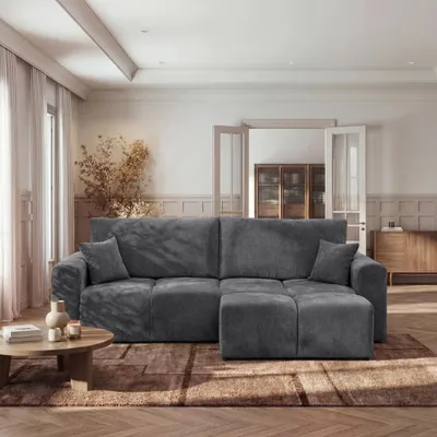 Produktbild von Ecksofa Zanti Otto 70 Stahlgrau Chenille mit Schlaffunktion und Bettkasten L-Form Universell