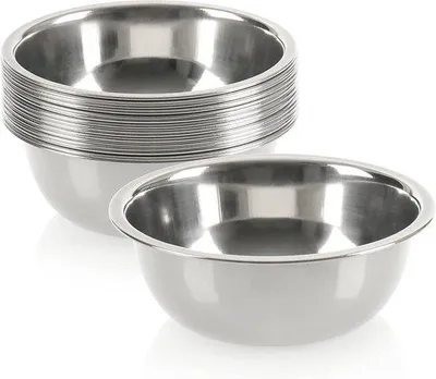Produktbild von Unyqoos® 16er Saucenschälchen-Set – Edelstahl, je ca. 220 ml, 4 x 10,5/6 cm, stapelbar, silber – für Saucen, Dips & Snacks