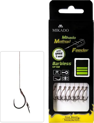 Produktbild von 8 x METHOD FEEDER BARBLESS Haken Rig mit Spike / Nadel geflochtener Schnur #8 / 0,14mm