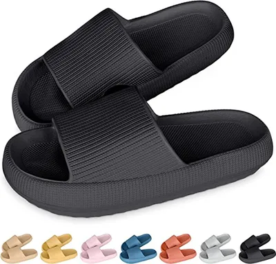 Produktbild von ASKSA Cozislides Original Slippers Herren Damen Hausschuhe Bequeme Rutschfest Ultraleicht Zuhause Badeschuhe Badeschlappen, Schwarz, Größe: 40-41