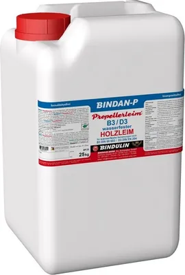 Produktbild von Bindan-P Propellerleim Holzleim 25 kg Flasche inkl. Leimspachtel, Microfasertuch und Pinsel