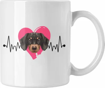 Produktbild von Trendation - Dackel Besitzer Tasse Geschenk Lustiger Spruch Geschenkidee Herzschlag Dackel (Weiß)