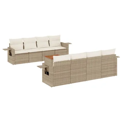 Produktbild von vidaXL 9-tlg. Garten-Sofagarnitur mit Kissen Beige Poly Rattan