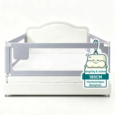 Image de Barrière de lit pour enfants ROSEJANE, 180 cm, protection anti-chute réglable en hauteur, pliable verticalement, barrière de lit avec filet respirant, sangle en Y pour la fixation, couleur grise