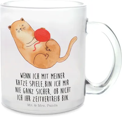 Produktbild von Mr. & Mrs. Panda Haferl Katze Wolle - Transparent - Geschenk, Häferl, Cats, Tee Tasse, getränkeglas, Katzen, Haha, Glasbecher, Spielen, Teetasse Glas