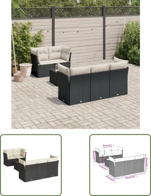 Produktbild von The Living Store 7-tlg. Garten-Sofagarnitur mit Kissen Schwarz Poly Rattan