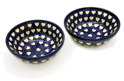 Produktbild von Bunzlauer Müslischalen 15 cm im 2er-Set (Dekor Weisse Herzen)