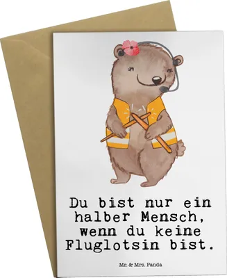 Produktbild von Mr. & Mrs. Panda Grußkarte Fluglotsin Herz - Weiß - Geschenk, Ausbildung, valentinstagskarte, einladungskarten, Grußkarten, Flugsicherung, Lustig, hochzeitskarten, Beruf