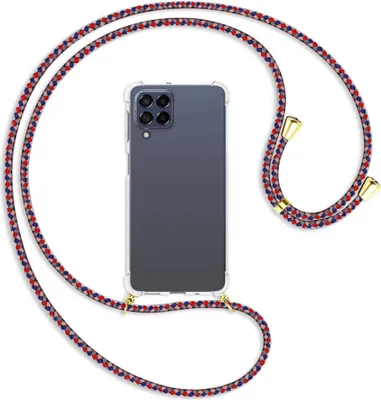 Produktbild von Handykette Backcover-Schutzhülle mit Band (Metall goldfarben) für Samsung Galaxy M53 5G - silber/blau/rot