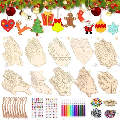 354-tlg. Holz-Weihnachtsdeko-Set zum Bemalen, Basteln für Kinder