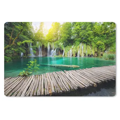 Produktbild von MuchoWow® Schreibtischunterlage Brücke - Wasserfall - Natur 60x40 cm - XXL Mauspad - Großes Mauspad