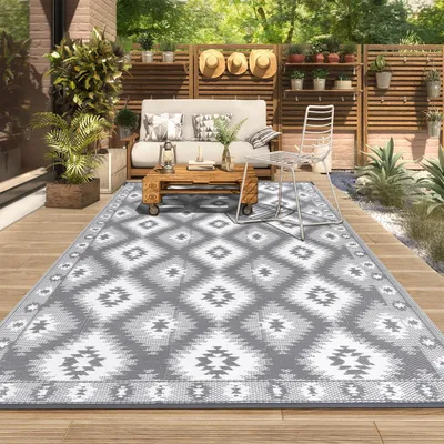 Zdjęcie produktu dla Dywan zewnętrzny, odporny na warunki atmosferyczne, 240x300 cm, dwustronny, wykonany z tworzywa sztucznego, odporny na promieniowanie UV, kolor: szary