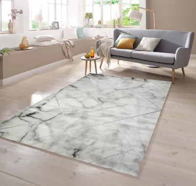 Produktbild von Designer Teppich Marmor Optik mit Glanzfasern in Grau Größe - 80 x 150 cm
