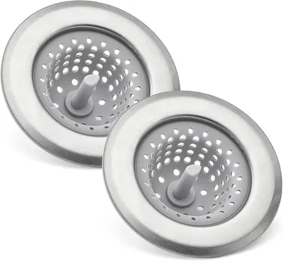 Immagine prodotto di Filtro per lavello - Set di 2 - Acciaio inossidabile e silicone - Anti-intasamento - Diametro 11,2 cm - Grigio